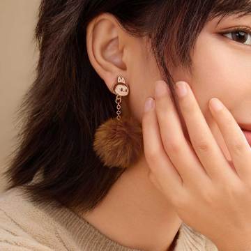 Warm Fluffy Holiday Series-labubu Pompom Earring - Image 3
