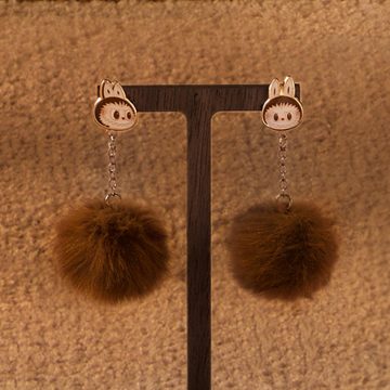 Warm Fluffy Holiday Series-labubu Pompom Earring - Image 2